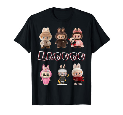 Cute Labubu The Monsters Crew Neck Short Sleeve T-Shirt Gift for Girlfriend Black