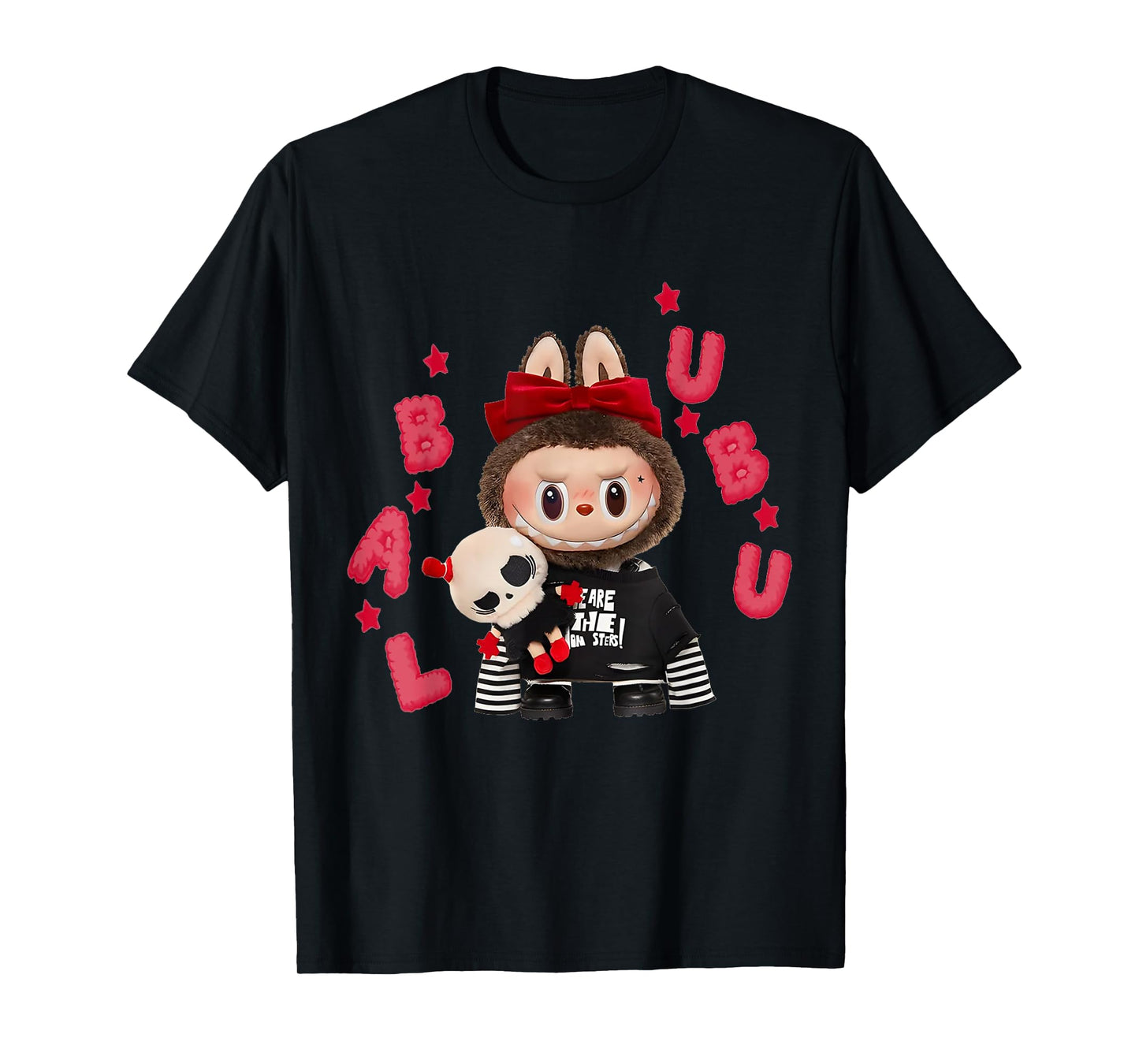The Monsters Crew Neck Short Sleeve T-Shirt Gift for Labubu Lover Black