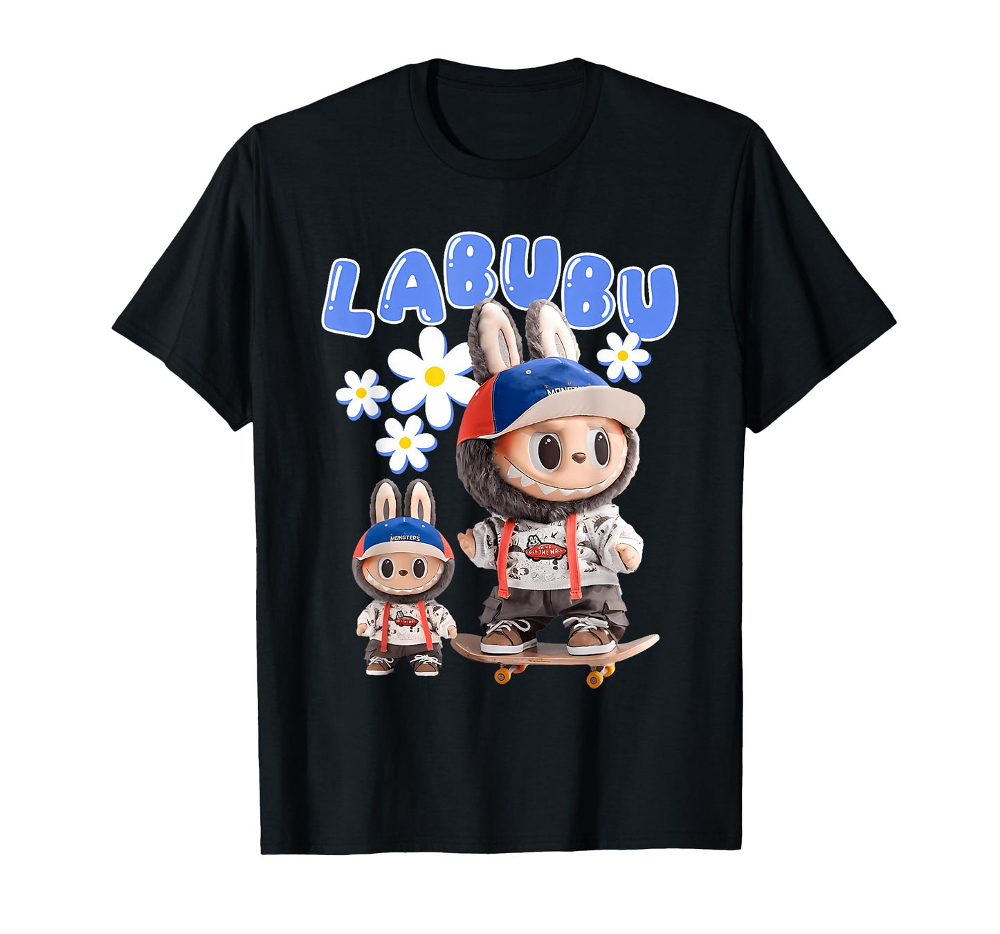Cute Labubu The Monsters Crew Neck Short Sleeve T-Shirt Gift for Labubu Lover Black