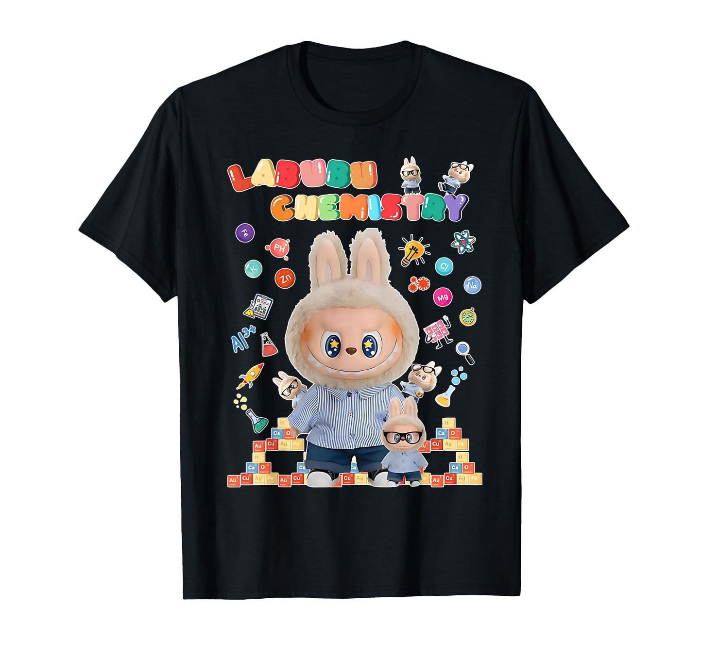 Cute Labubu The Monsters Crew Neck Short Sleeve T-Shirt Gift for Labubu Lover Black