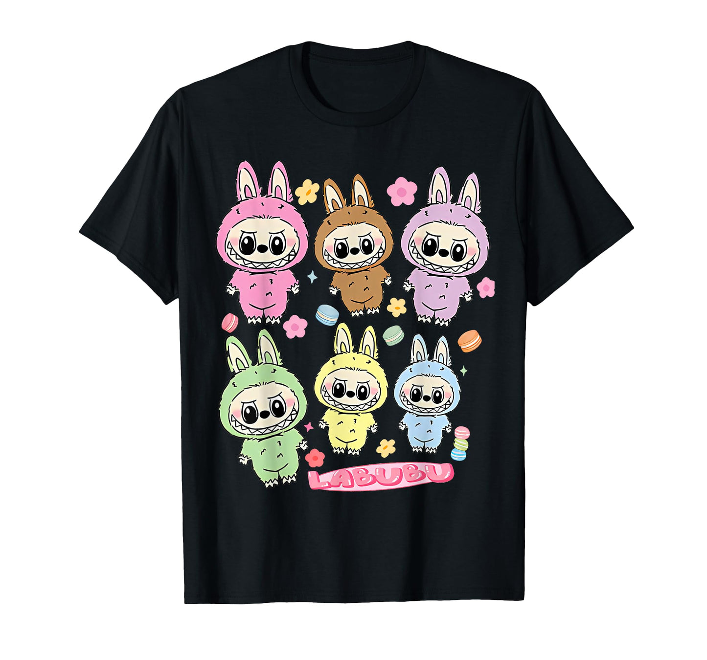 Cute Labubu The Monsters Crew Neck Short Sleeve T-Shirt Gift for Labubu Lover Black