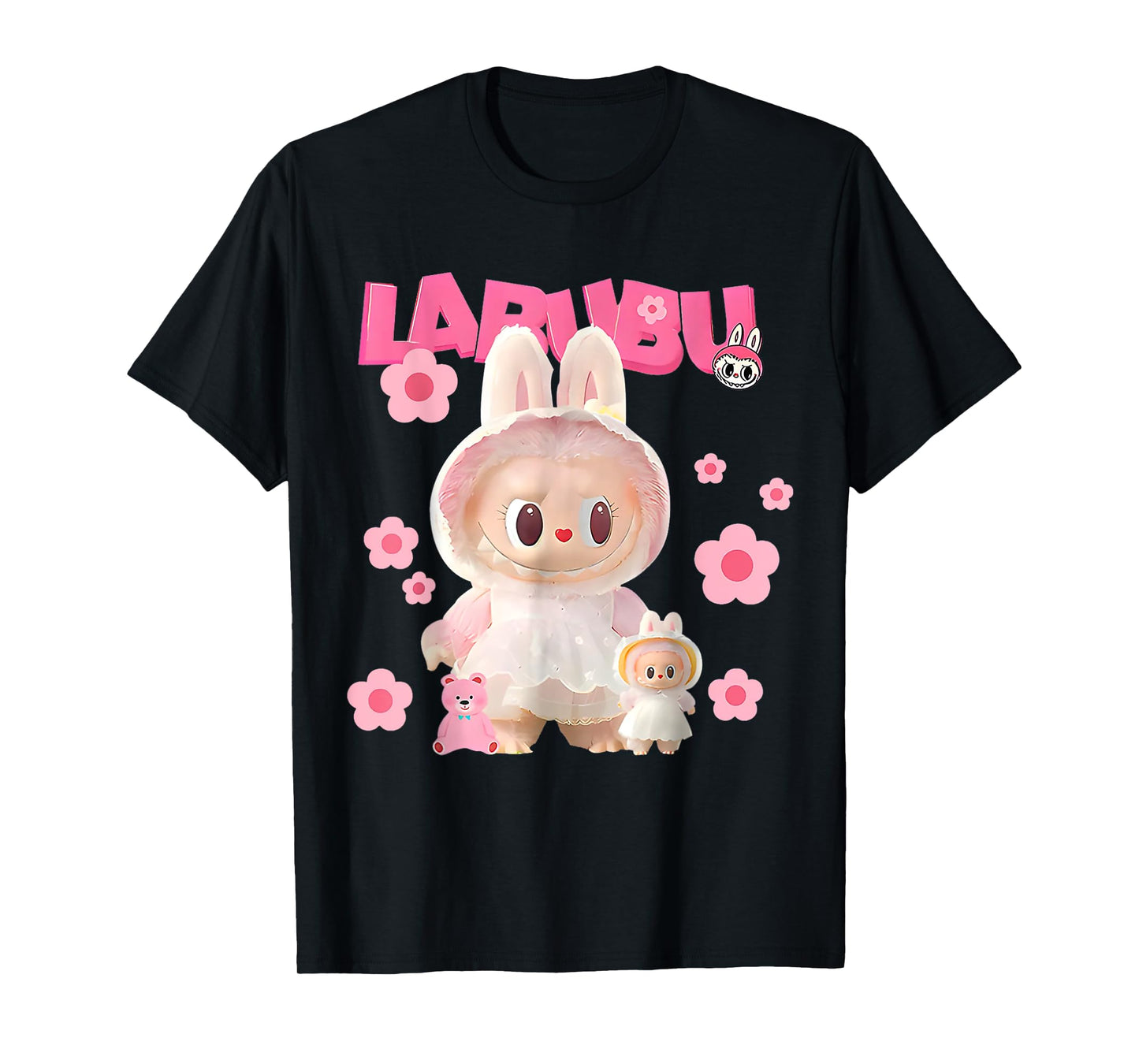 Cute Labubu The Monsters Crew Neck Short Sleeve T-Shirt Gift for Girlfriend Black