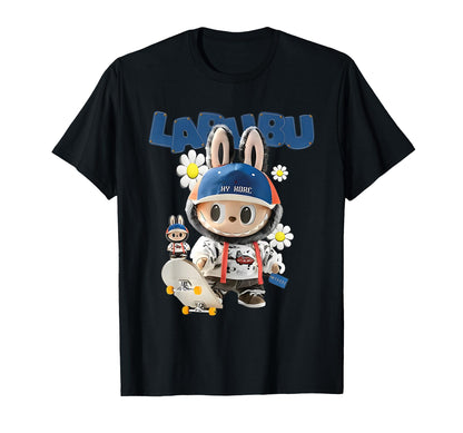 Cute Labubu The Monsters Crew Neck Short Sleeve T-Shirt Gift for Girlfriend Black