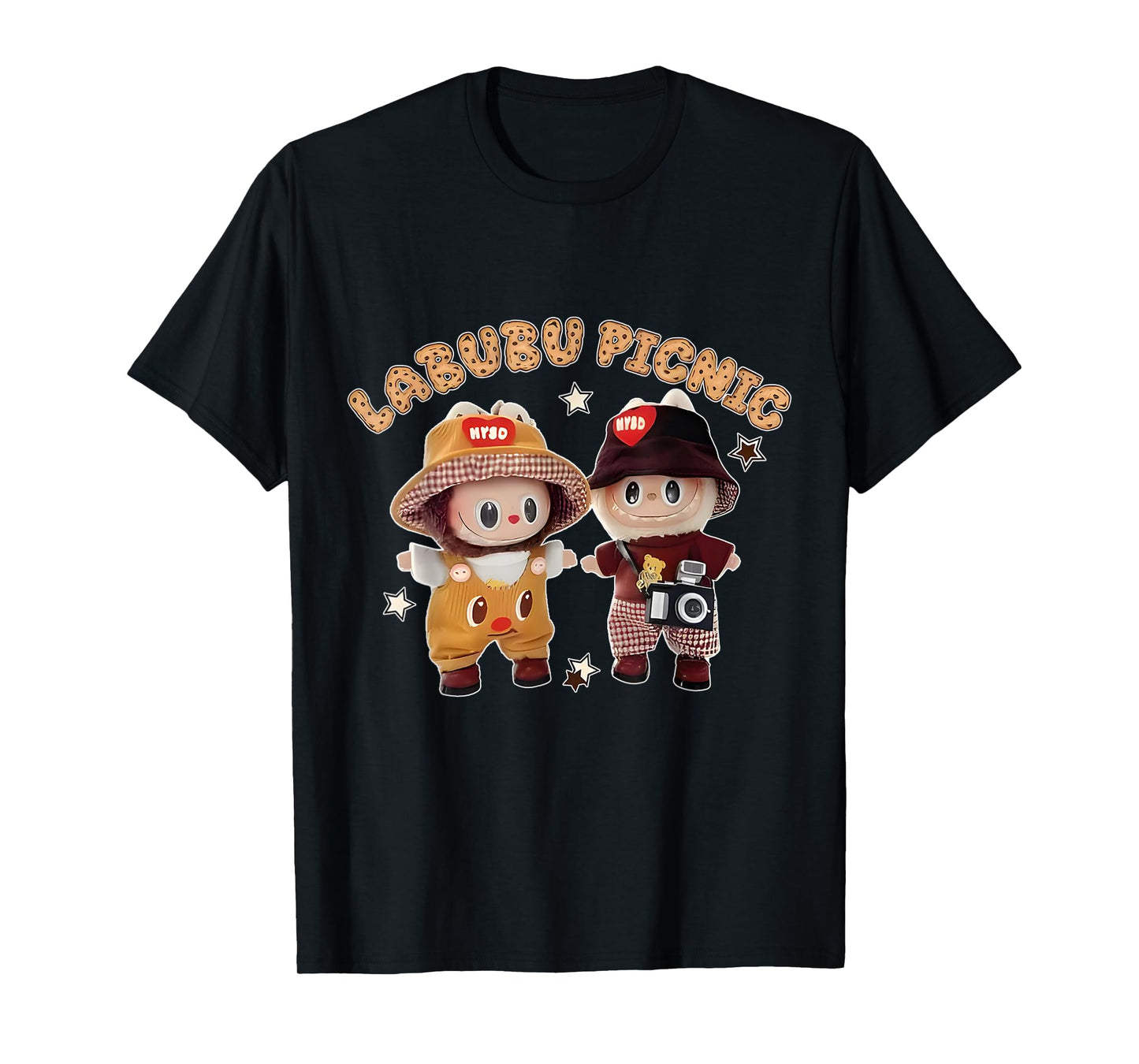 Cute Labubu The Monsters Crew Neck Short Sleeve T-Shirt Gift for Girlfriend Black
