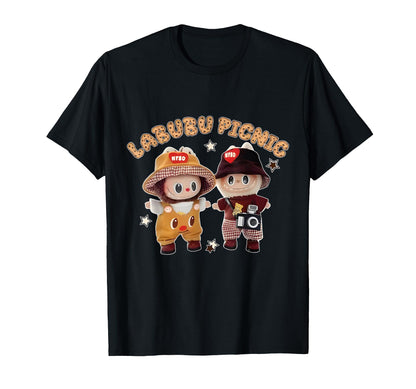 Cute Labubu The Monsters Crew Neck Short Sleeve T-Shirt Gift for Girlfriend Black