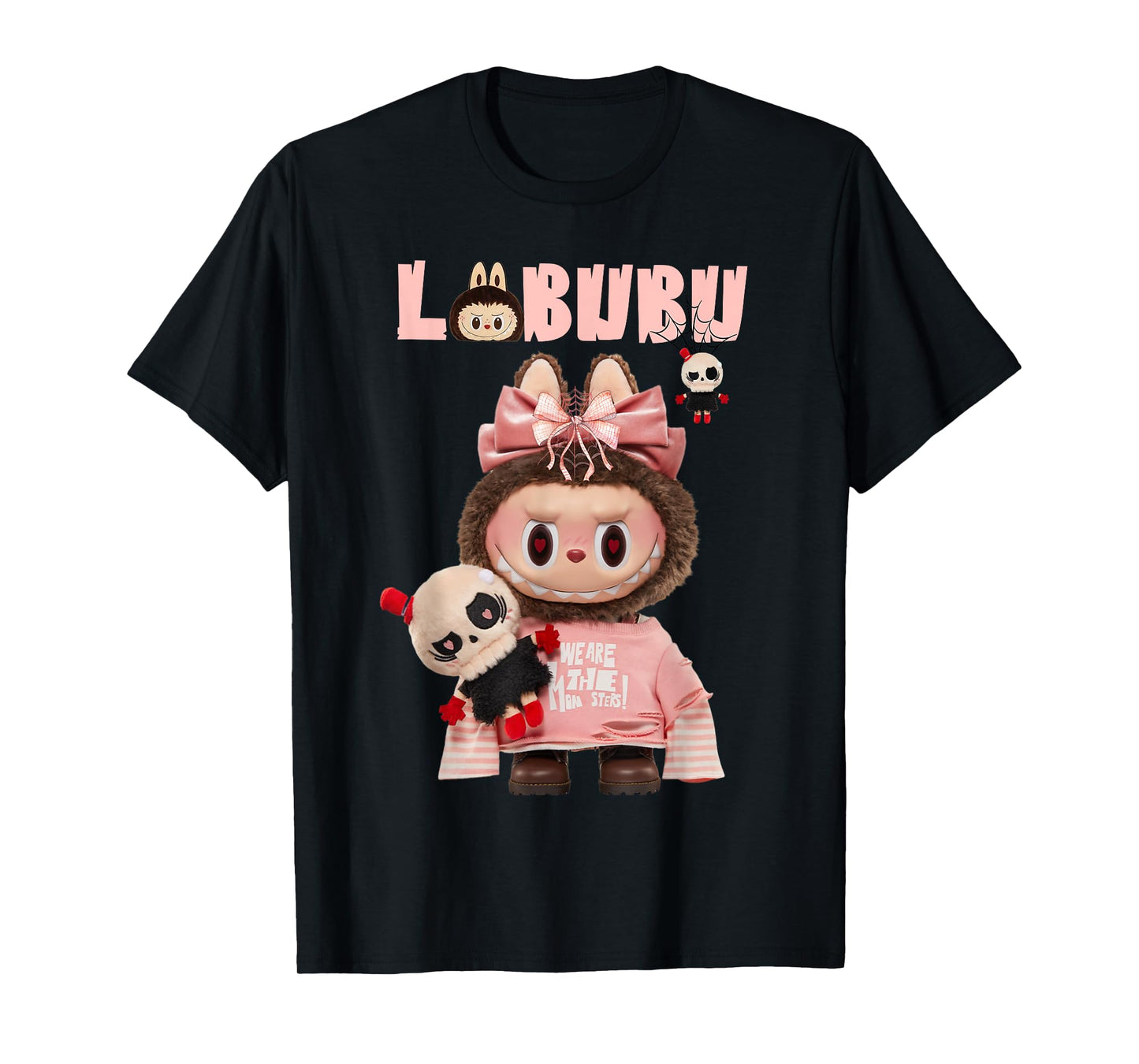 The Monsters Crew Neck Short Sleeve T-Shirt Gift for Labubu Lover Black