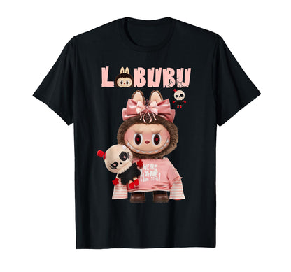 The Monsters Crew Neck Short Sleeve T-Shirt Gift for Labubu Lover Black