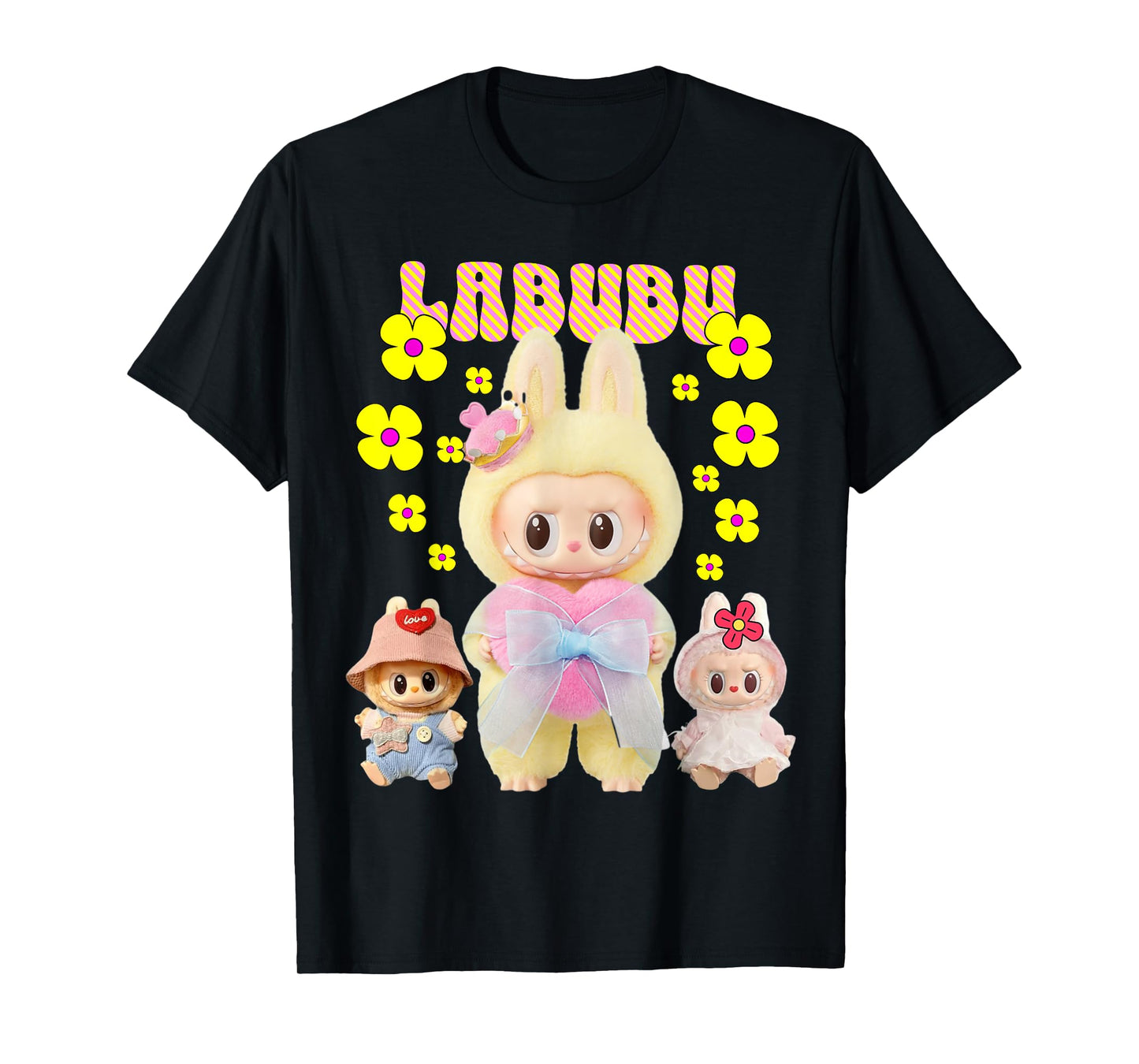 The Monsters Crew Neck Short Sleeve T-Shirt Gift for Labubu Lover Black