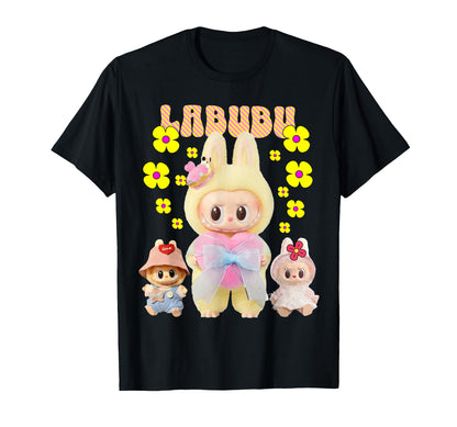 The Monsters Crew Neck Short Sleeve T-Shirt Gift for Labubu Lover Black