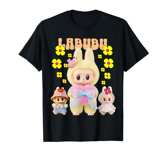 The Monsters Crew Neck Short Sleeve T-Shirt Gift for Labubu Lover Black