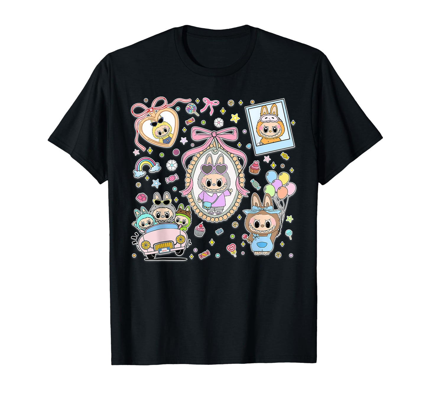 The Monsters Crew Neck Short Sleeve T-Shirt Gift for Labubu Lover Black