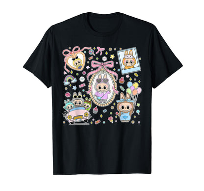 The Monsters Crew Neck Short Sleeve T-Shirt Gift for Labubu Lover Black