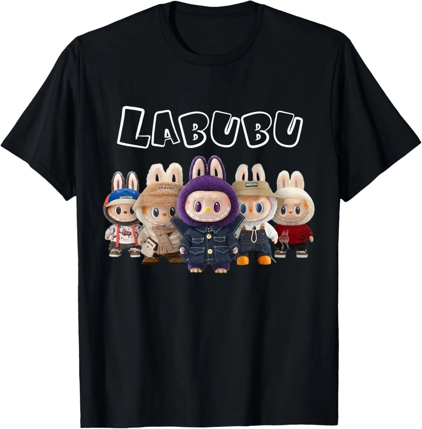 Funny Labubu The Monsters Crew Neck Short Sleeve T-Shirt For Labubu Lover Black