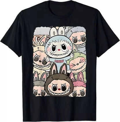 Funny Labubu The Monsters Crew Neck Short Sleeve T-Shirt For Labubu Lover Black