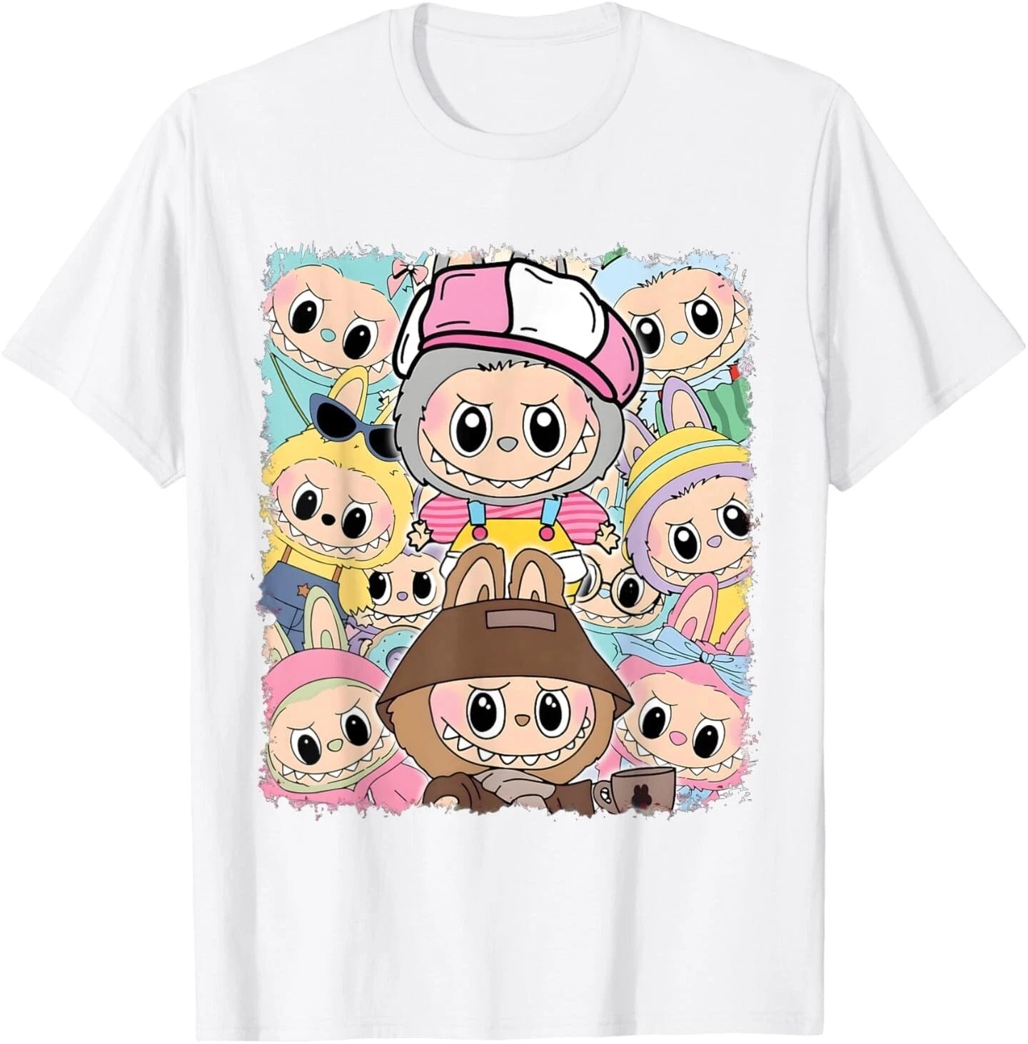 Cute Labubu The Monsters Crew Neck Short Sleeve White T-Shirt Gift for Her