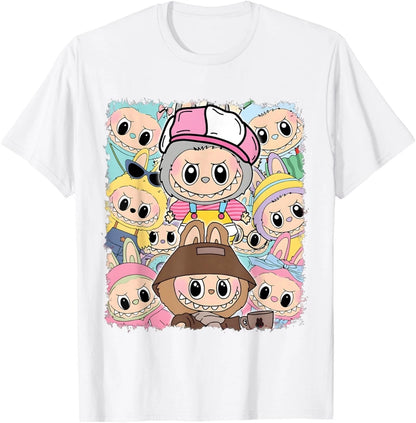 Cute Labubu The Monsters Crew Neck Short Sleeve White T-Shirt Gift for Her