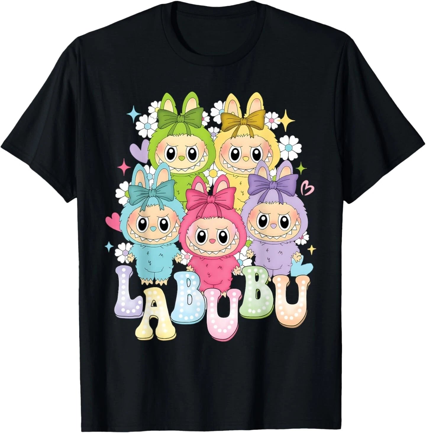 Funny Labubu The Monsters Crew Neck Short Sleeve T-Shirt For Labubu Lover Black
