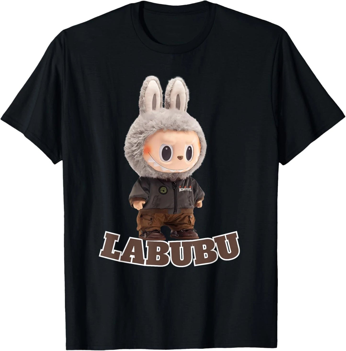 Funny Labubu The Monsters Crew Neck Short Sleeve T-Shirt For Labubu Lover Black